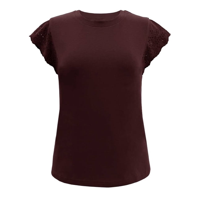 Blusa George para Mujer Cuello Redondo, Manga Corta con Eylet Vino Talla G