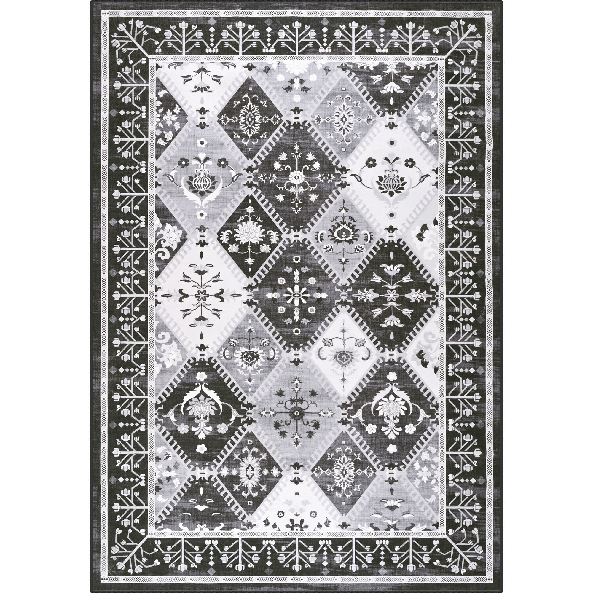 Wondo Moroccan Vintage Trellis Area Rug - Machine Washable Non-Slip Low-Profile 4x6 Floor Carpet for Living Room, Bedroom, Dining Room, Office & Nursery, Black