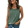 thumbnail image 6 of longantii Cotton Linen Tank Tops for Women Fashion Loose Fit Causal Sleeveless Summer Shirts Crew Neck Gauze Camisole Clothes Army Green L, 6 of 8