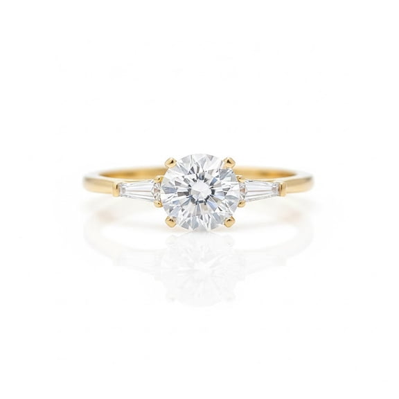 Jewelerix Brilliant Round Diamond Engagement Ring Tapered Side Stones Moissanite Solitaire Proposal Jewelry Yellow Gold Vermeil Anniversary Ring