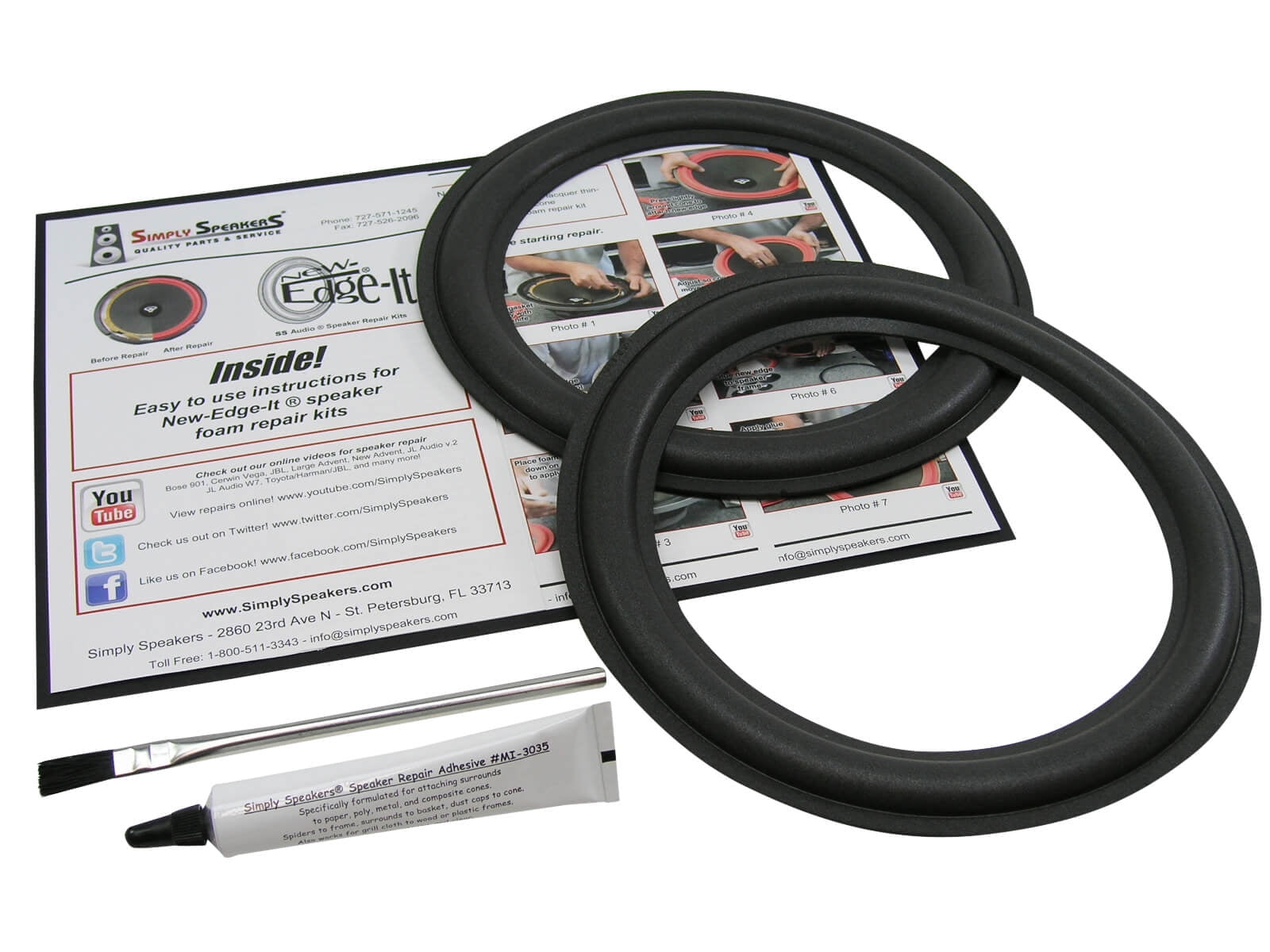 8" Foam Speaker Repair Kit, OD 8.3125", Roll OD 7.875", Cone 6.5