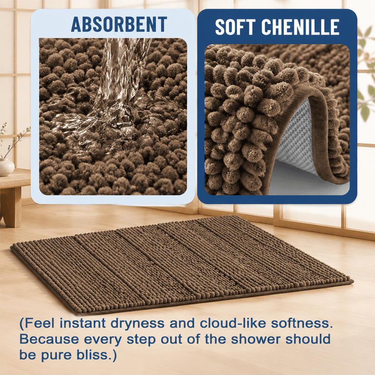 Chenille Bathroom Rugs 24x16 Soft Absorbent Bath Mats Camel - Walmart.com