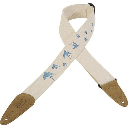Levy's  2" Wide Cotton Guitar Strap, Natural Blue Birds
