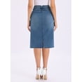thumbnail image 3 of DARING DIVA Women's Back Slit Stretchy Below Knee Length Jean Skirt X-Small Blue, 3 of 6