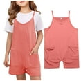 thumbnail image 1 of Kids Girls Jumpsuits Rompers Spaghetti Strap Rompers With Pockets Shorts Romper Toddler Girl Jumpsuit 7-8Y, 1 of 9
