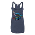 thumbnail image 2 of Trippy California Rainbow Neon Wolf Mountain Silhouette | Womens Animal Lover Premium Tri-Blend Racerback Tank Top, Vintage Navy, Medium, 2 of 4