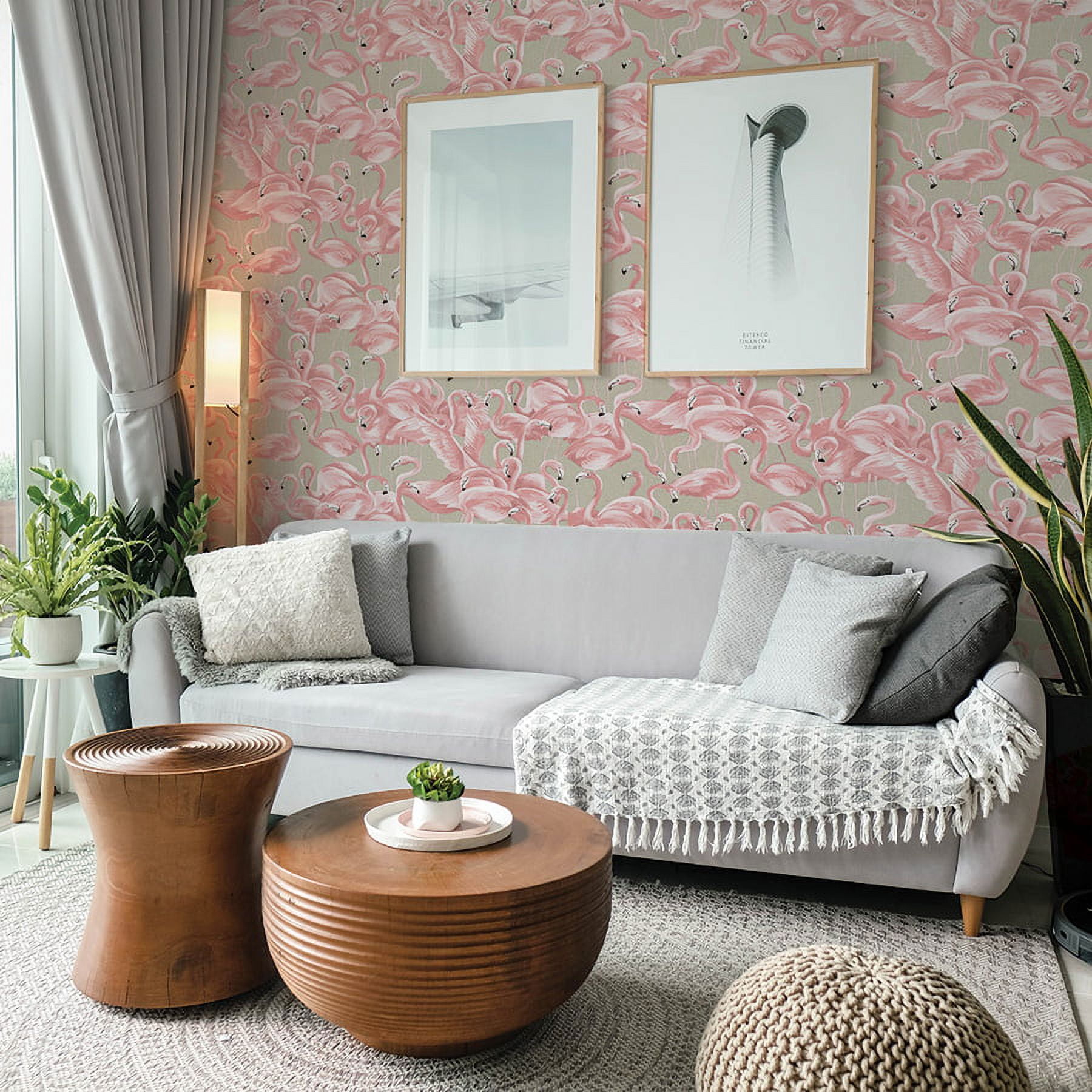 Tempaper Flamingo Ballerina Pink Tropical Peel and Stick Wallpaper, 20.5" x 16.5'