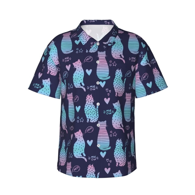 Balery Silhouette Cats Camisas hawaianas de manga corta para hombre, camisas playeras de corte holgado, camisas de vacaciones con botones,3X-Large