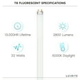 thumbnail image 3 of Luxrite F32T8/850 32W 48 Inch T8 Fluorescent Tube Light Bulb, 5000K Bright White, 2800 Lumens, G13 Medium Bi-Pin Base, LR20734, 6-Pack, 3 of 4