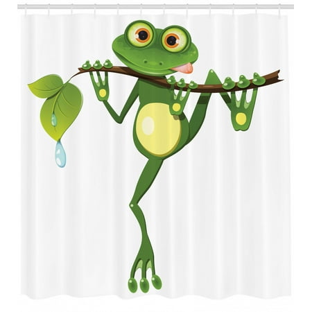 Animal Decor Shower Curtain Set Little Frog On Branch Of The Tree