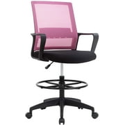 LCH Drafting Chair Tall Office Chair Computer Chair Swivel Rolling Mesh Drafting Stool for Adults Women Girls, Pink