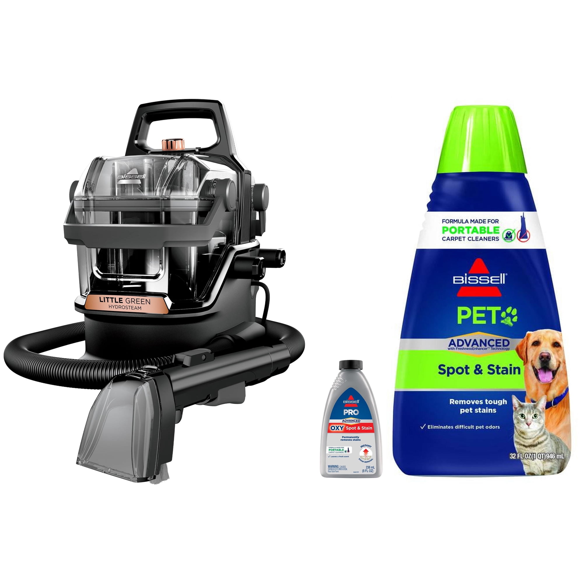 BISSELL Little Green HydroSteam Portable Carpet Cleaner 3532 + Pet Stain Odor Remover