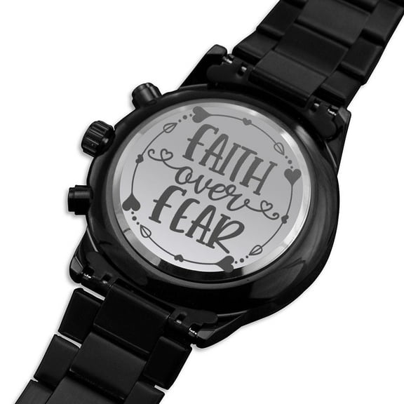 Faith Over Fear Engraved Bible Verse Men's Watch Multifunction Stainless Steel W Copper Dial