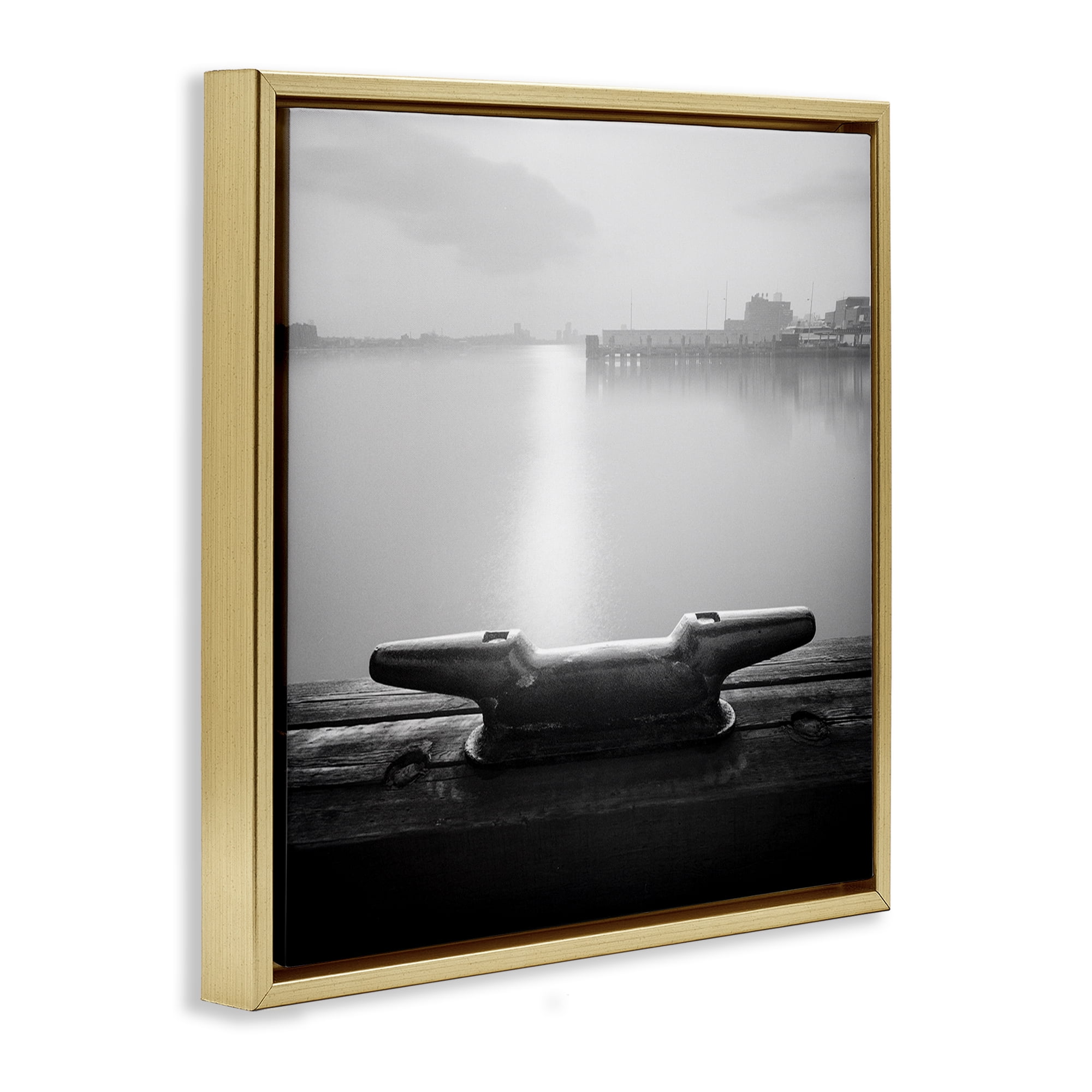 Stupell Industries Dockside Boat View Coastal Photography Gold Floater Framed Canvas Art Print Wall Art, 25 x 25