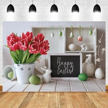 Image of Happy Easter Photography Background Baby Portrait Wood Board Flower Egg Photocall Party Photographic Backdrop Child Photo Studio