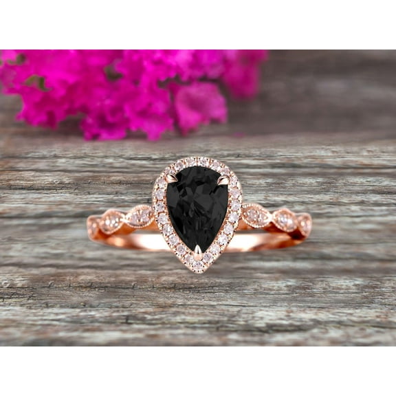1.75 Carat Pear Shape Black Diamond Moissanite Engagement Ring Promise Ring Anniversary Ring On 10k Rose gold Art Deco Ring