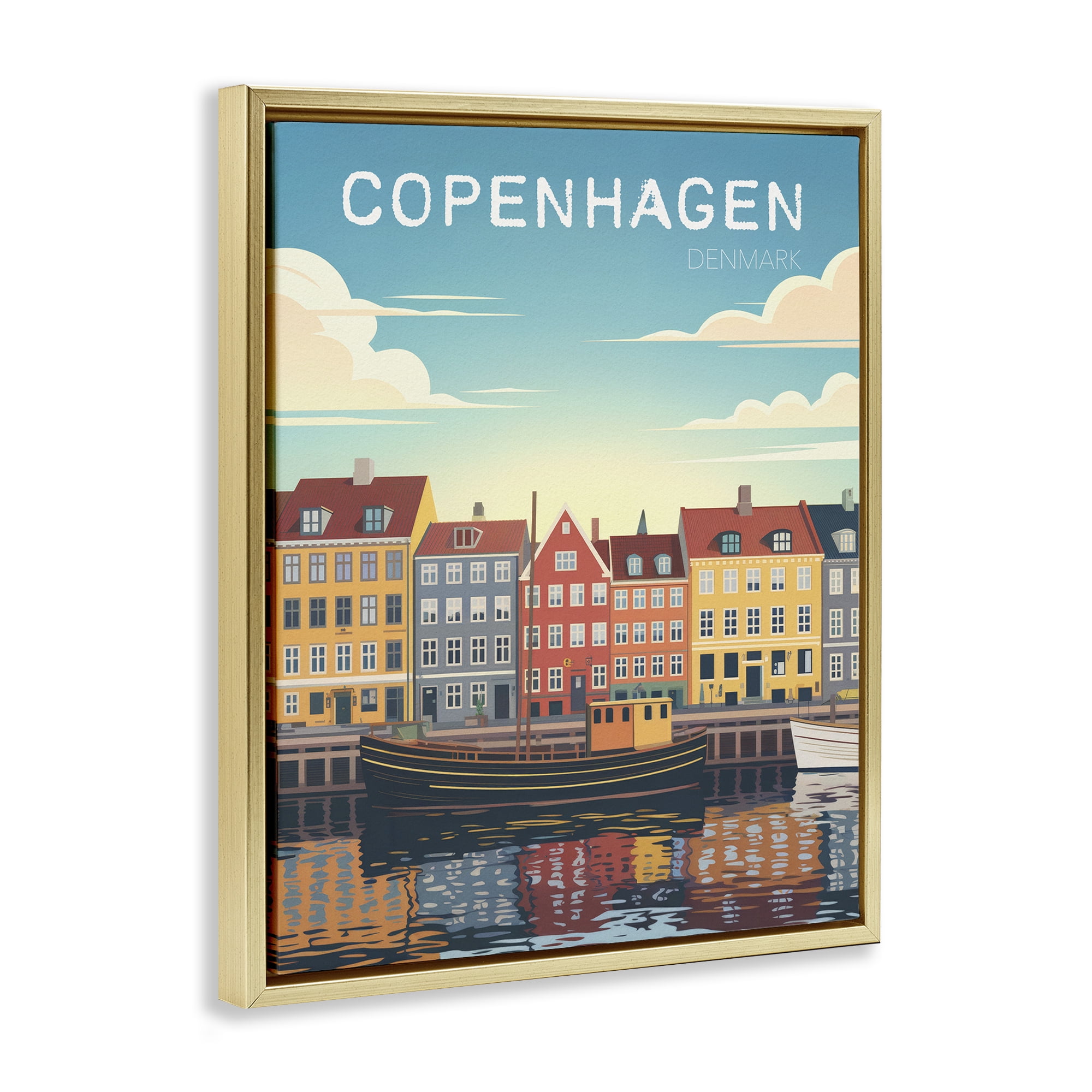 Stupell Industries Copenhagen Cityscape with River Gold Framed Floater Canvas Wall Art, design by Andreas Magnusson