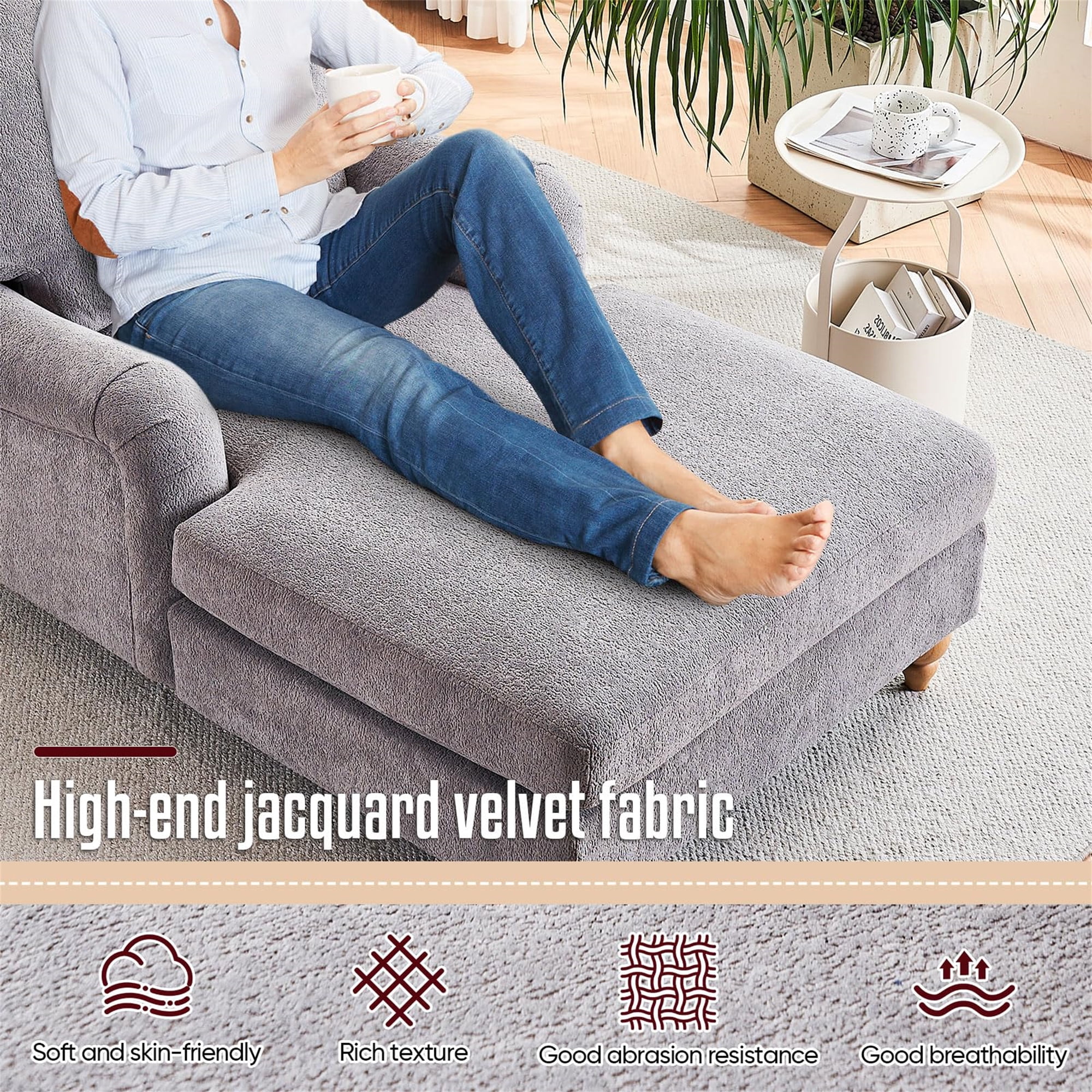 Aukfa Modern Oversized Chaise with Adjustable Backrest, Sleeper Chair Sofa Recliner for Living Room, Gray