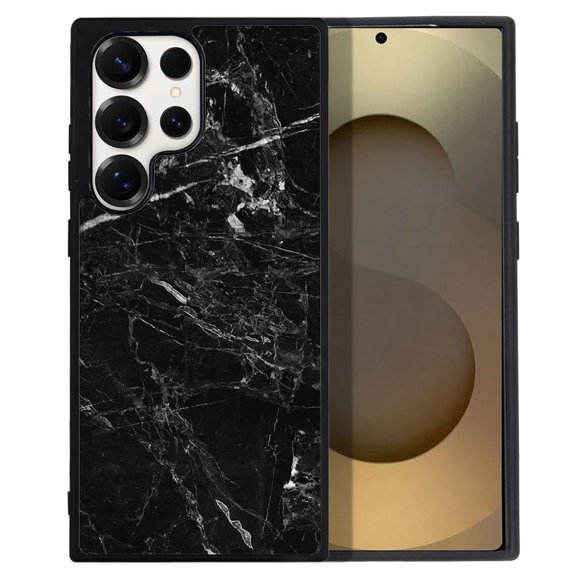 WIRESTER Shockproof Soft Rubber Cover Case for Samsung Galaxy S25 Ultra 6.8" 2025, Cloudy Black Marble