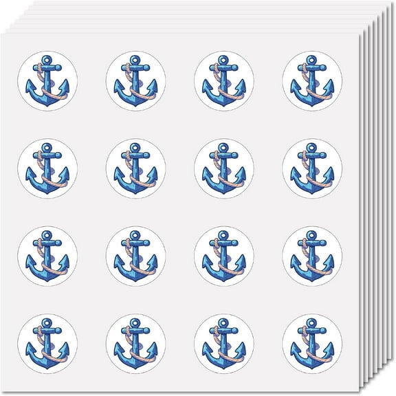 8Pcs Ship's Anchor Circle Decals Bulk Round Dot Stickers Self Adhesive Cartoon Labels Waterproof Plastic Dot Tags Removable Pattern Marking for Home Office Plan Remind Supplies 0.98In