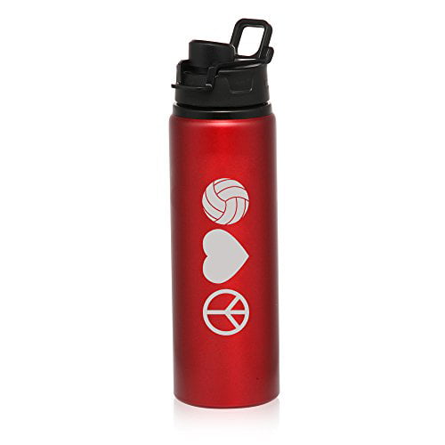 25oz Aluminum Sports Water Bottle Travel Peace Love Volleyball 