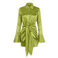 thumbnail image 1 of FcBaudy Robe Longue à Manches Longues Col en V, Robes d'Été pour Femmes, Robes pour Femmes Col en V Couleur Unie Montre Taille Creux Fesses Robe Courte à Manches Longues Robe pour Femmes, 1 of 6