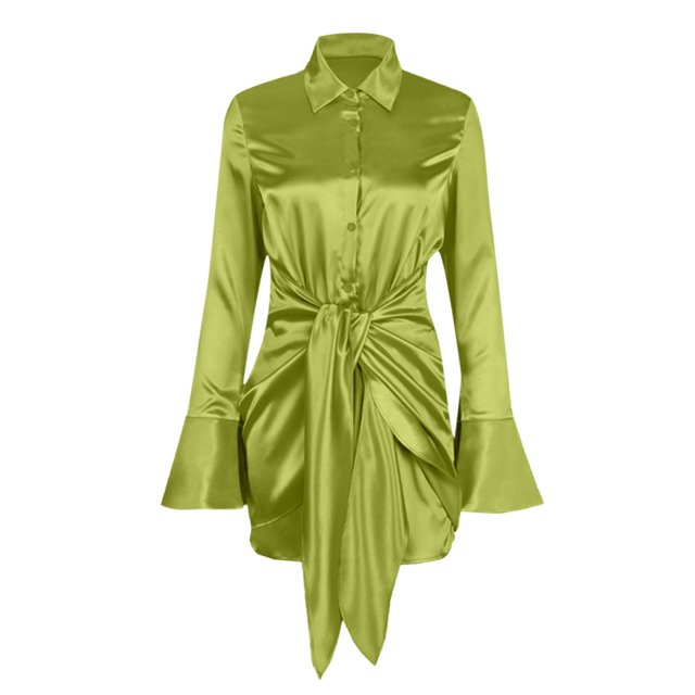 FcBaudy Robe Longue à Manches Longues Col en V, Robes d'Été pour Femmes, Robes pour Femmes Col en V Couleur Unie Montre Taille Creux Fesses Robe Courte à Manches Longues Robe pour Femmes