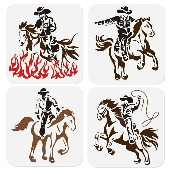 4Pcs 4 Styles PET Hollow Out Drawing Painting Stencils for DIY Scrapbook Photo Album Horse 300x300mm 1pc/style