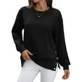 thumbnail image 3 of Female Oversized Sweatshirts Long Sleeve Hoodies Shirts Fall Side Slit Pullover Top Teen Outfits Black XXL, 3 of 10