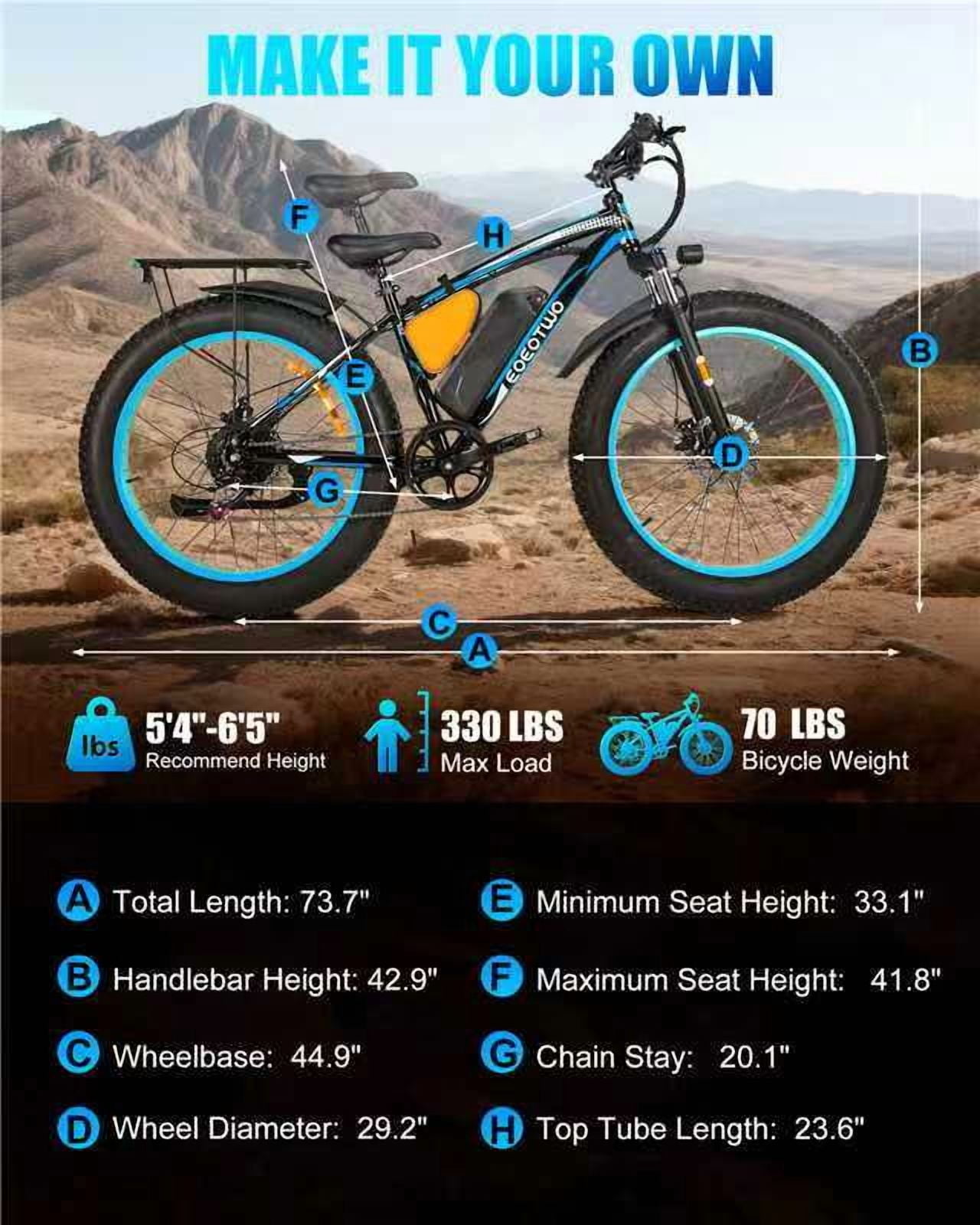 EOEOTWO 26x4.0 Fat Tire Electric Mountain Bike, Peak 1500W Motor Up to 30MPH, 48V 20Ah Long Range E-Mountain Bike, 7-Speed Off-Road Snow Ebike UL2849