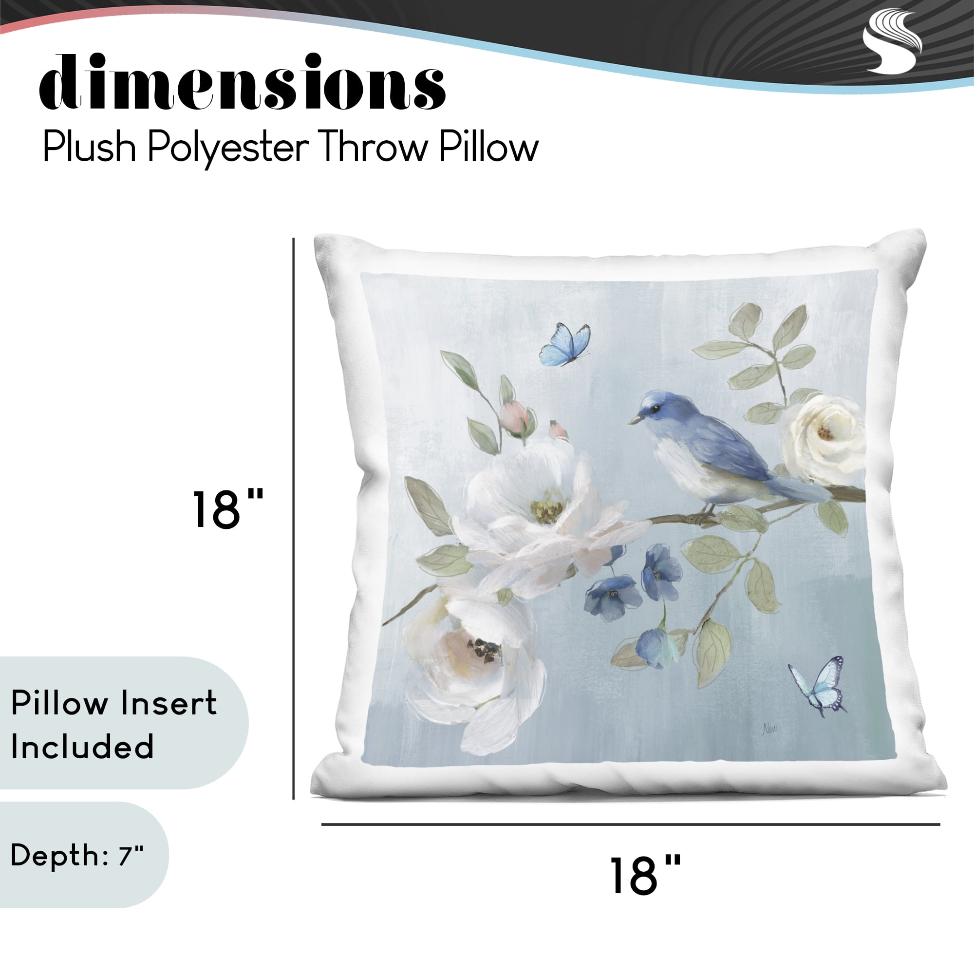 Stupell Industries Pastel Blue Bird Blooms Decorative Printed Throw Pillow, design by Nan, 18 x 7 x 18