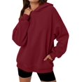 thumbnail image 3 of Womens Oversized Hoodies Comfy Sweatshirts Fall Fashion Outfits Casual Tops Fleece Clothes Wine Red M, 3 of 6