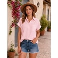 thumbnail image 3 of OHHSHEEN Women's Button Down Shirts – Short Sleeve V Neck Blouses for Women, Work Shirts Office Casual Tops, 3 of 6