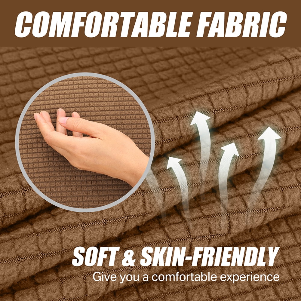 Stretch Sofa Slipcover 1-Piece Sofa Cover Furniture Protector Couch Soft with Elastic Bottom for Kids, Polyester Spandex Jacquard Fabric Small Checks with 1 Pillowcase(3 Seater, Coffee)