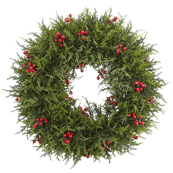 Nearly Natural 20in. Cedar Berry Plastic Wreath (Assorted Colors)