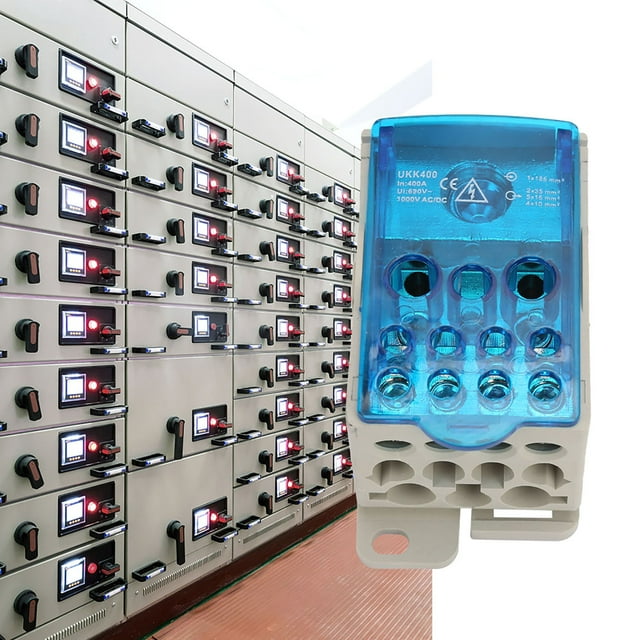 400A Din Rail Terminal Block Distribution Box, Flame retardant Shell, High Temperature Transparent Cover, Easy to Install, for Power Distribution Cabinets, Distribution Boxes