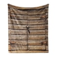 thumbnail image 1 of Rustic Soft Flannel Fleece Throw Blanket, Old Wooden Aged Barn Door with Padlock Abandoned Vintage Farmhouse Rural Village Photo, Cozy Plush for Indoor and Outdoor Use, 60" x 80", Brown, by Ambesonne, 1 of 6