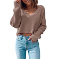 thumbnail image 4 of Vedolay Women's Fall Tops Women's Crew Neck Sweater 2023 Long Sleeve Solid Color Casual Knitted Pullover Tops,Khaki M, 4 of 4