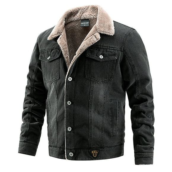 IROINNID Veste en Denim pour Homme en Solde, Coupe Ample, Hiver, Mi-Longue, Veste en Velours d'Agneau, Manteau Chaud Doublé de Velours, Noir