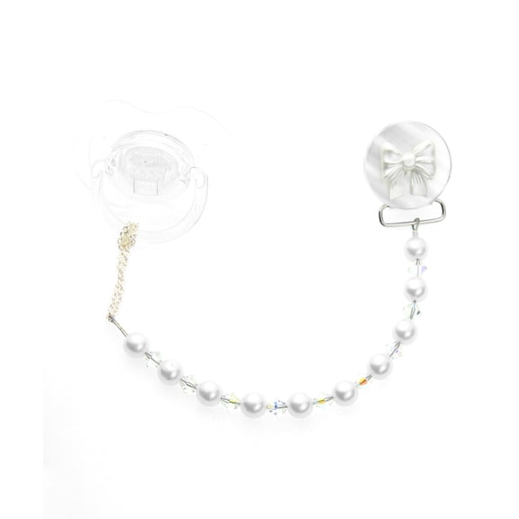 Bow with Pearls & Crystals Pacifier Clip