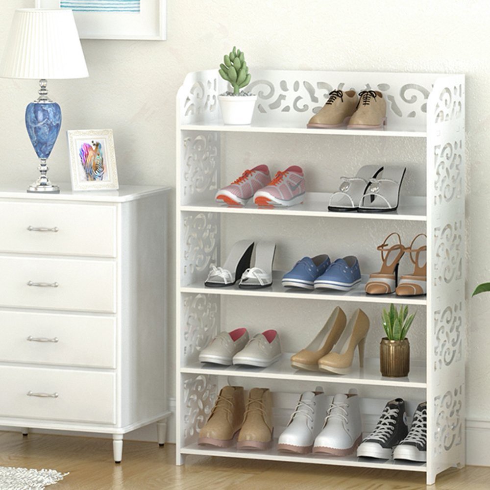 HERCHR White Shoe Racks 3/4/5Tiers Shoe Racks Organizer Hallway
