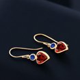 thumbnail image 4 of Gem Stone King 14K Yellow Gold Red Garnet and Blue Created Sapphire French Wire Dangle Hook Earrings for Women (2.06 Cttw, Gemstone January Birthstone, Heart 6MM, Round 3MM), 4 of 4