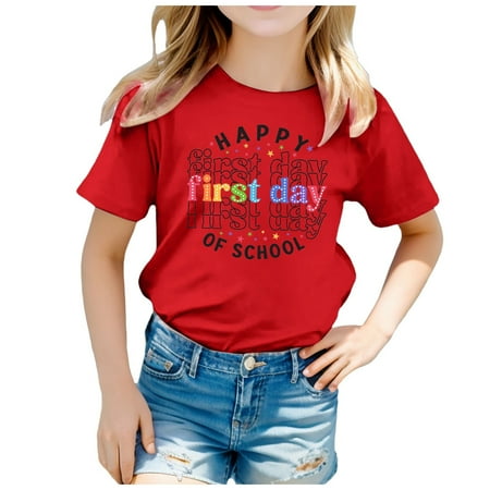 

Girls Tops Kid Back To School Season Cute Graphic Print Round Neck Short Sleeve Tee Summer Casual T Shirt Tops Teen Girl Tops(Size:10-11 Years)