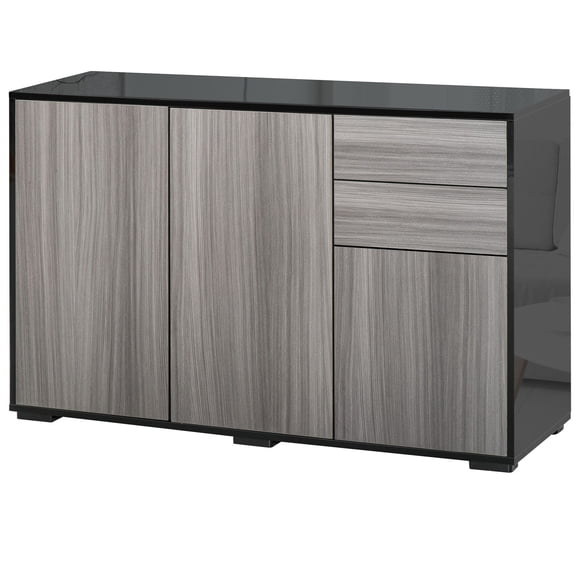 Modern Kitchen Sideboard Cabinet – Grey & Black Storage Buffet with 2 Drawers | Living Room, Dining Area | 46" L x 14" W | Particleboard Construction