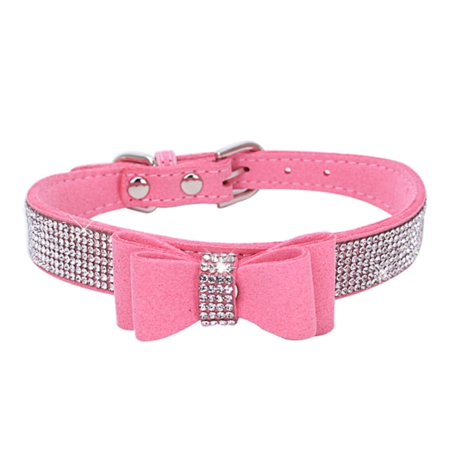 pitrice Bling Crystal Cat Collar Metal Adjustable Puppy Bow Tie Rhinestone Soft Collars Pet Supplies for Small Medium Dogs