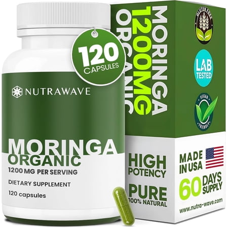 Nutrawave Organic Moringa 1200 mg – Antioxidant, Liver & Hormone Balance – 120 Vegan Capsules