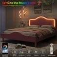 thumbnail image 4 of Yeshouse Estructura de cama con cabecero y piecero LED ajustables, cama tipo plataforma Princess tapizada en terciopelo para niñas, soporte de listones de madera, no requiere somier, 4 of 9
