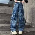thumbnail image 2 of KAUOD Cargo Pants for Teen Girls Baggy Jeans Wide Leg Denim Pants Y2K Hip Hop Streetwear High Elastic Waisted Hiking Pants, 2 of 4
