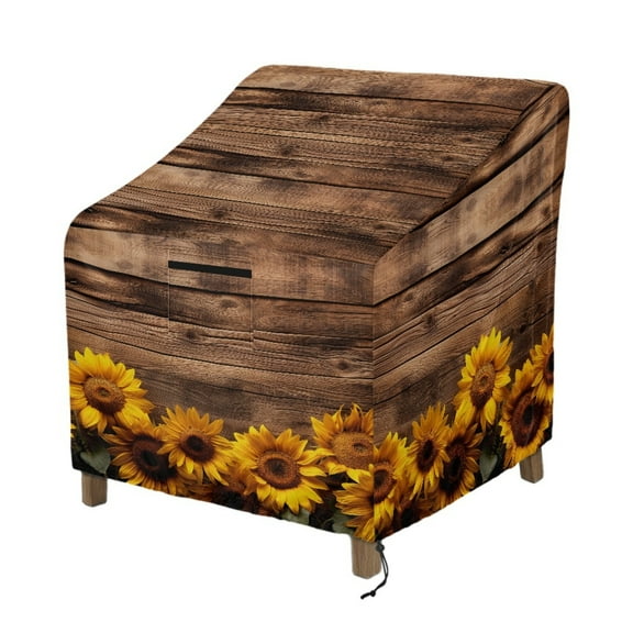 Renewold Waterproof Patio Chair Covers Anti-UV Weather-Resistant Patio Lounge Chair Covers Furniture Protection Fits up to 29W x 33D x 36H Inches, Sunflower Brown Wood Grain