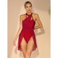 thumbnail image 3 of YEAHDOR Womens Chiffon Ruched Ballet Dance Dress Strappy Latin Leotard Dancewear Burgundy XL, 3 of 7